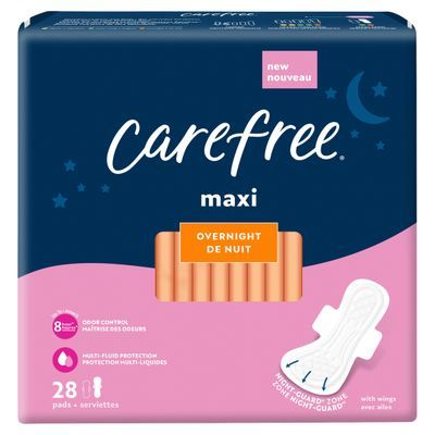 Carefree Maxi Overnight Pads, 28 Count