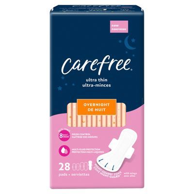 Carefree Ultra Thin Overnight Pads, 28 Count
