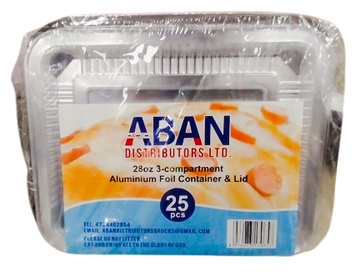 Aban 3-Compartment Aluminum Foil Container & Lid (28oz)