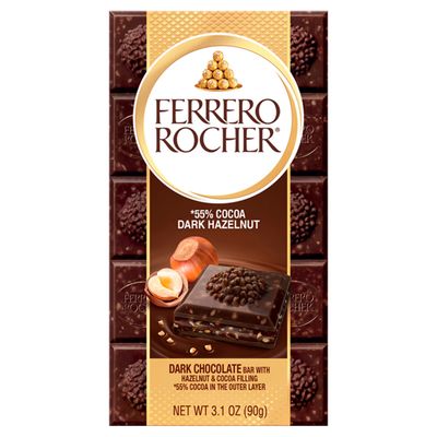 Ferrero Rocher Dark Chocolate Bar With Hazelnut & Cocoa Filling, 3.1 Oz