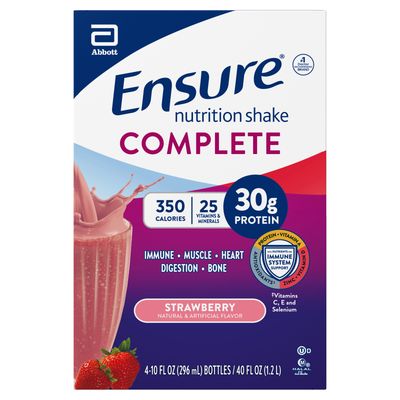 Ensure Complete Strawberry Nutrition Shake, 4 Count, 10 Fl Oz