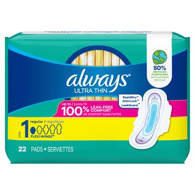 Always Ultra Thin Regular Flexi-wings Pads, Size 1, 22 Count