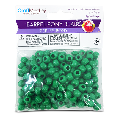 Barrel Pony Beads Kelly Green 175pc