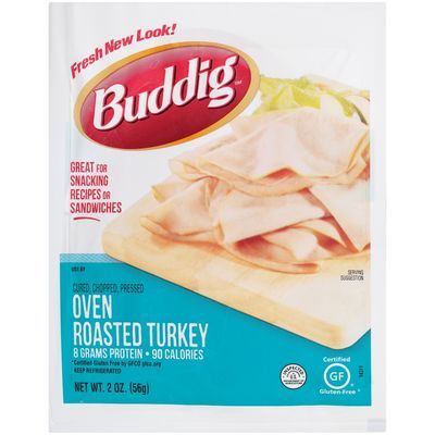 Buddig, Cured, Chopped and Pressed Oven Roasted Turkey, Sliced, 2 oz