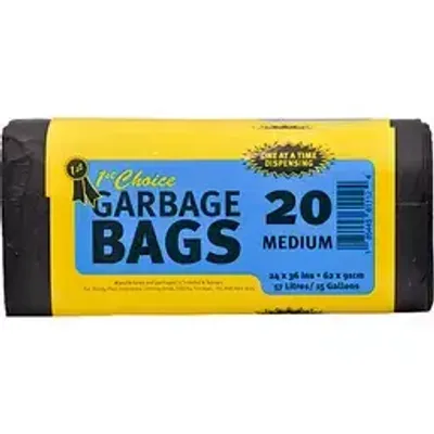 1st Choice Black Garbage Bags Med 20s