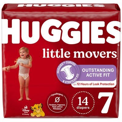 Huggies Little Movers Baby Diapers, Size 7, 14 Count