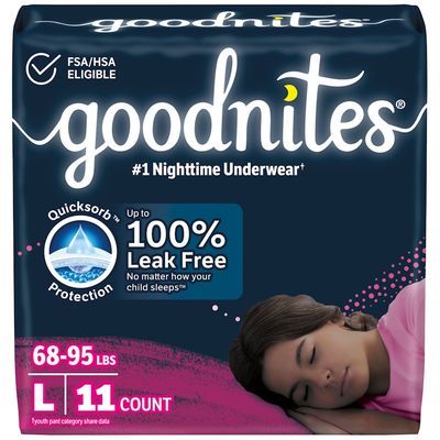 Goodnites Girls Nighttime Bedwetting Underwear, Size Large, 11 Count